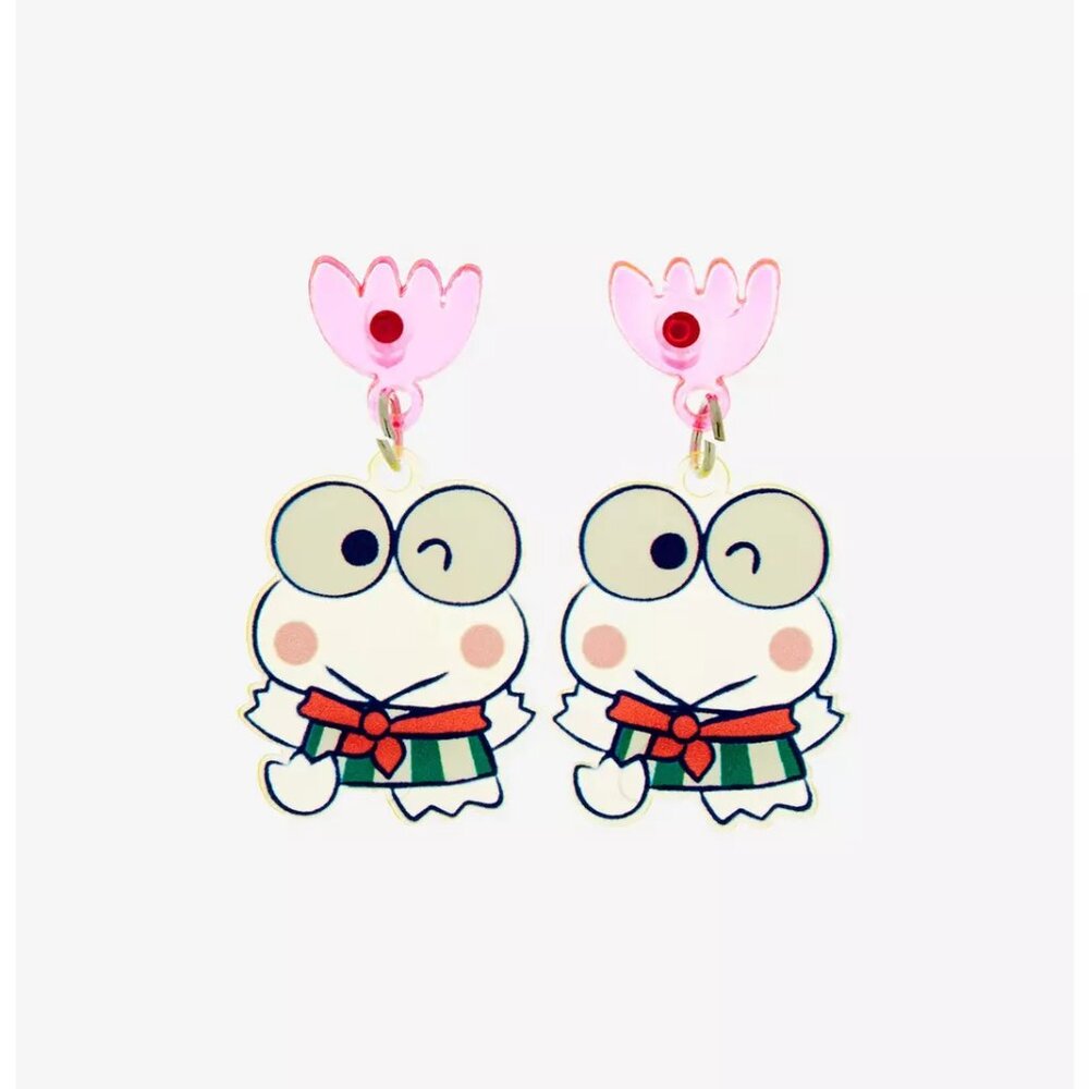 Sanrio Keroppi Flower Charm Acrylic Earrings - NWT